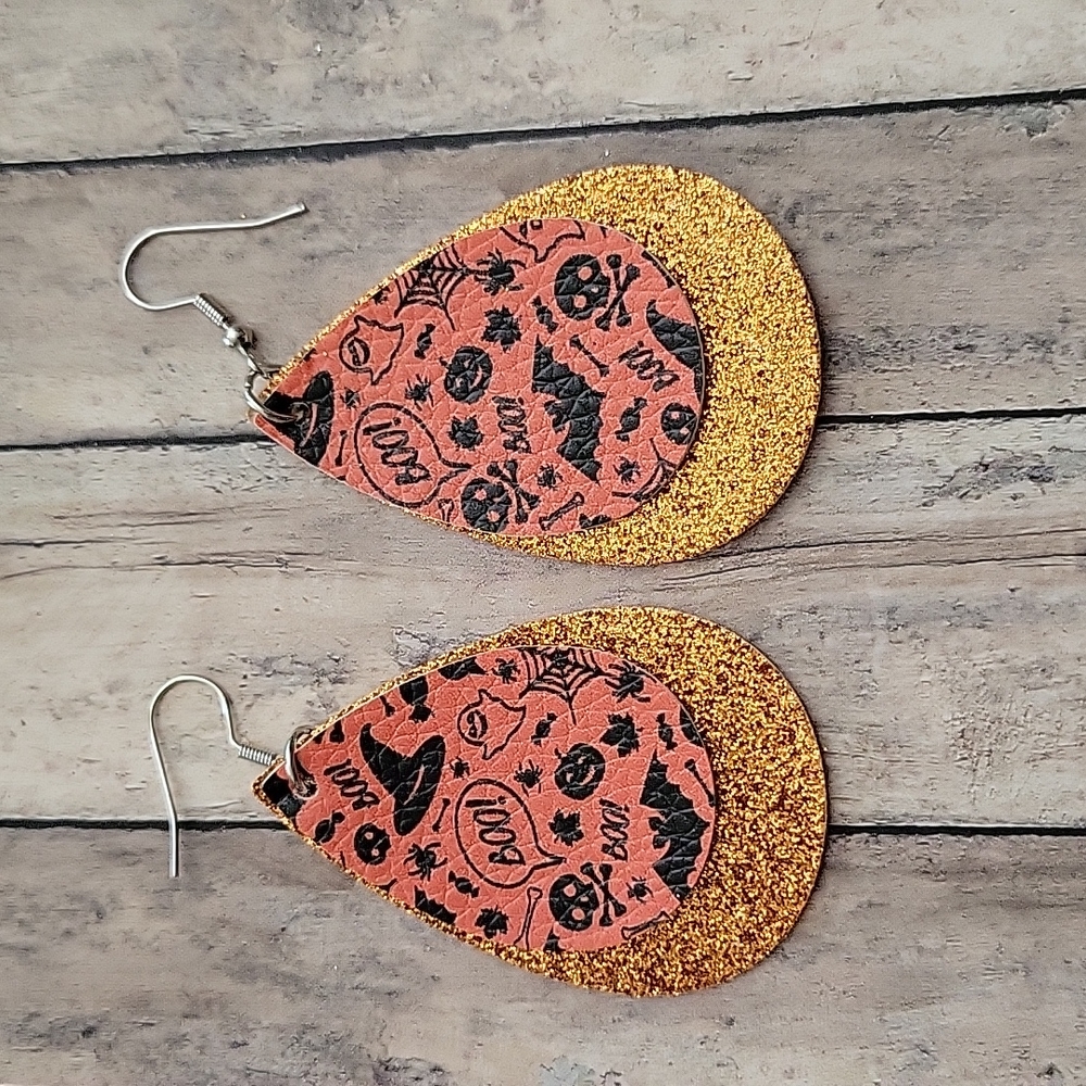 Halloween Faux Leather Teardrop Earrings